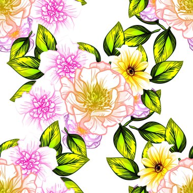 Sorunsuz vintage tarzı çiçek deseni. Renkli çiçek öğeleri