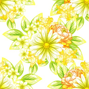 Sorunsuz vintage tarzı çiçek deseni. Renkli çiçek öğeleri