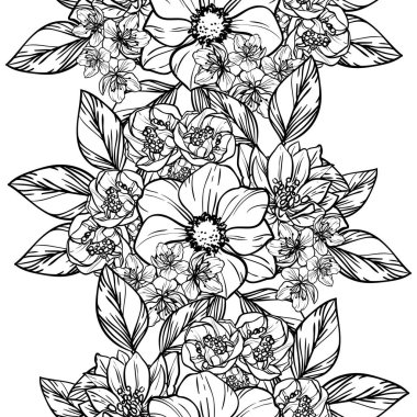 Sorunsuz vintage tarzı çiçek deseni. Kontur çiçek öğeleri
