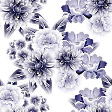 Sorunsuz vintage tarzı çiçek deseni. Kontur çiçek öğeleri