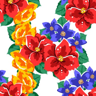 Sorunsuz vintage tarzı çiçek deseni. Renkli çiçek öğeleri
