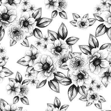 Sorunsuz vintage tarzı çiçek deseni. Kontur çiçek öğeleri