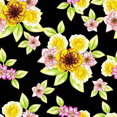 Sorunsuz vintage tarzı çiçek deseni. Renkli çiçek öğeleri