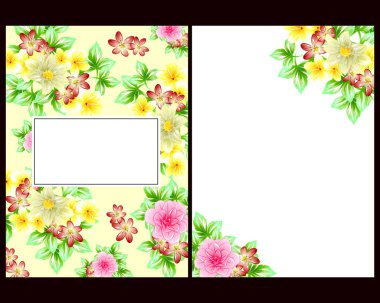 Klasik çiçek düğün kartları seti. Çiçek renginde elementler