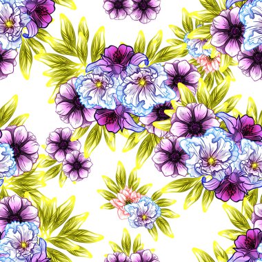 Sorunsuz vintage tarzı çiçek deseni. Renkli çiçek öğeleri