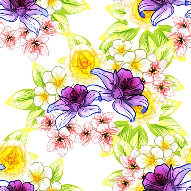 Sorunsuz vintage tarzı çiçek deseni. Renkli çiçek öğeleri