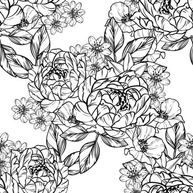 Sorunsuz vintage tarzı çiçek deseni. Kontur çiçek öğeleri