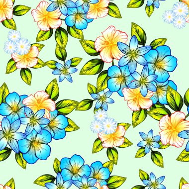 Sorunsuz vintage tarzı çiçek deseni. Renkli çiçek öğeleri