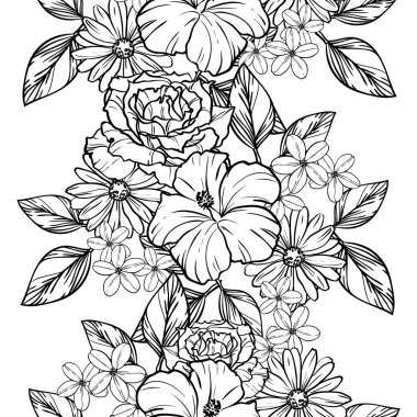 Sorunsuz vintage tarzı çiçek deseni. Kontur çiçek öğeleri