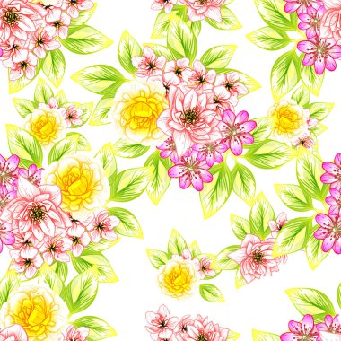 Sorunsuz vintage tarzı çiçek deseni. Renkli çiçek öğeleri