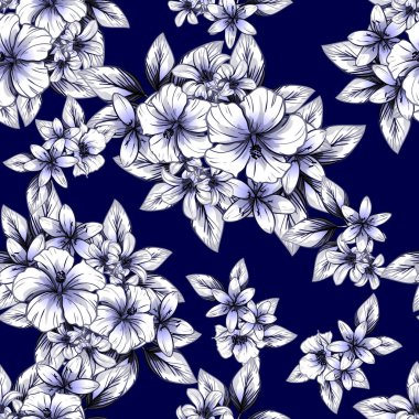 Sorunsuz vintage tarzı çiçek deseni. Kontur çiçek öğeleri