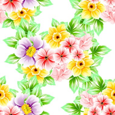 Sorunsuz vintage tarzı çiçek deseni. Renkli çiçek öğeleri