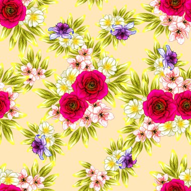 Sorunsuz vintage tarzı çiçek deseni. Renkli çiçek öğeleri