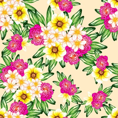 Sorunsuz vintage tarzı çiçek deseni. Renkli çiçek öğeleri