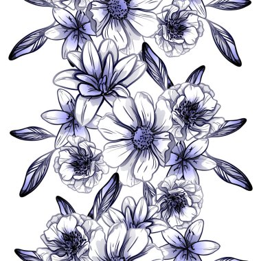 Sorunsuz vintage tarzı çiçek deseni. Kontur çiçek öğeleri