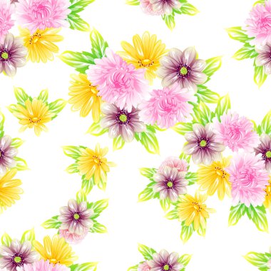 Sorunsuz vintage tarzı çiçek deseni. Renkli çiçek öğeleri