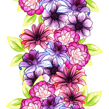 Sorunsuz vintage tarzı çiçek deseni. Renkli çiçek öğeleri