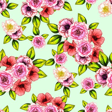 Sorunsuz vintage tarzı çiçek deseni. Renkli çiçek öğeleri