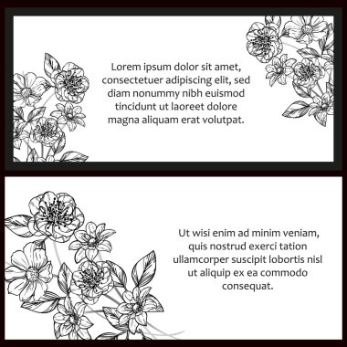 Klasik çiçek düğün kartları seti. Çiçek elementleri ve çerçeveleri.