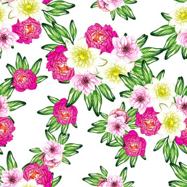 Sorunsuz vintage tarzı çiçek deseni. Renkli çiçek öğeleri