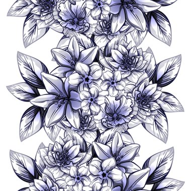 Sorunsuz vintage tarzı çiçek deseni. Kontur çiçek öğeleri