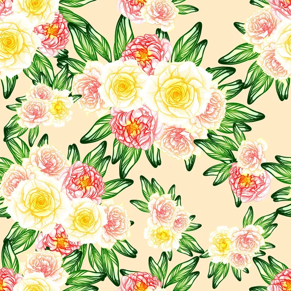 Patrón Flores Estilo Vintage Sin Costuras Elementos Florales Color — Vector de stock