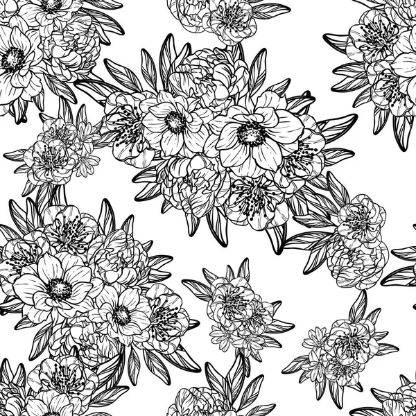 Nahtlose Blumenmuster Vintage Stil Florale Elemente Der Kontur — Stockvektor