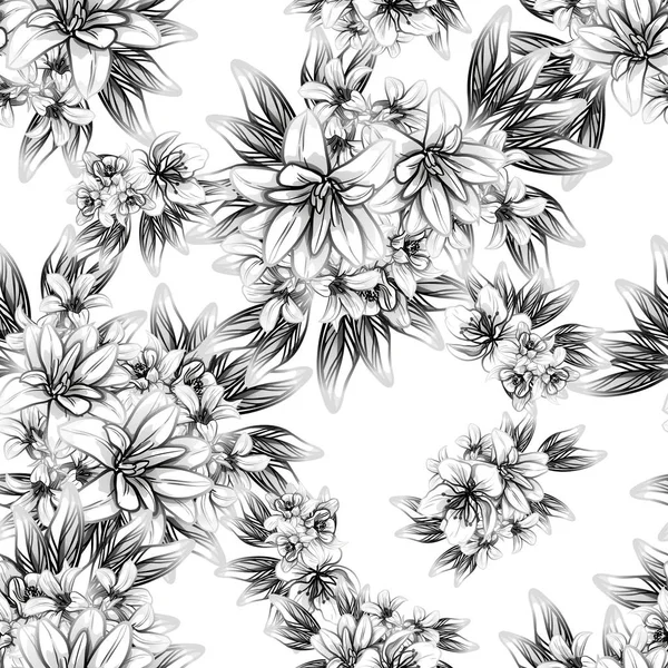 Modèle Fleur Style Vintage Sans Couture Éléments Floraux Dans Contour — Image vectorielle