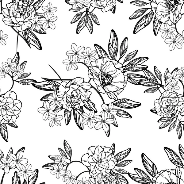 Patrón Flores Estilo Vintage Sin Costuras Elementos Florales Contorno — Vector de stock