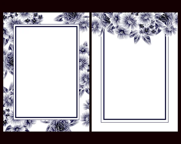 Conjunto Tarjetas Boda Flores Estilo Vintage Elementos Marcos Florales — Vector de stock