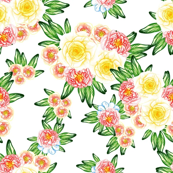 Seamless Vintage Style Flower Pattern Floral Elements Color — Stock Vector