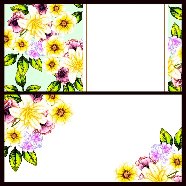 Conjunto Tarjetas Boda Flores Estilo Vintage Elementos Florales Color — Vector de stock