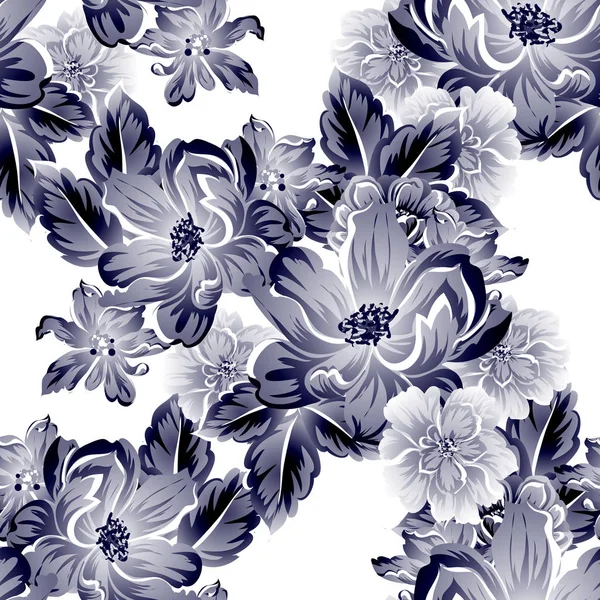 Безшовний Вінтажний Квітковий Візерунок Квіткові Елементи Контуру — стоковий вектор