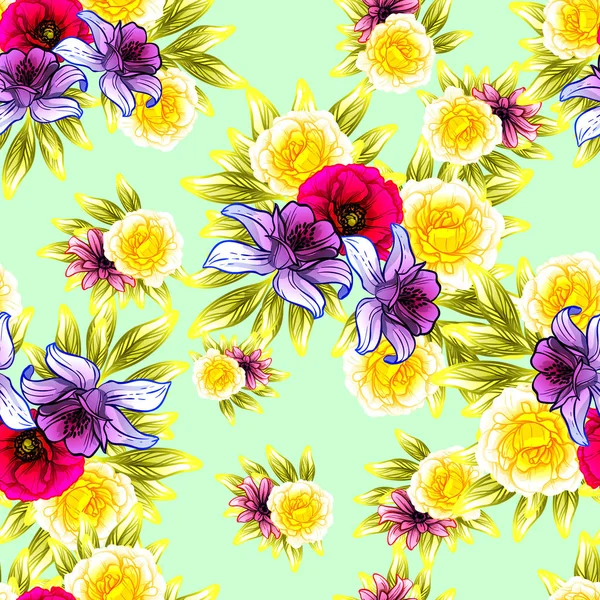 Sorunsuz vintage tarzı çiçek deseni. Renkli çiçek öğeleri