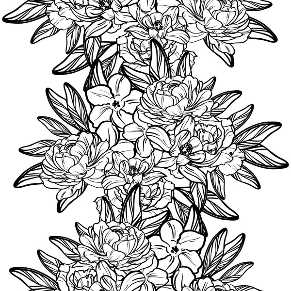 Patrón Flores Estilo Vintage Sin Costuras Elementos Florales Contorno — Vector de stock