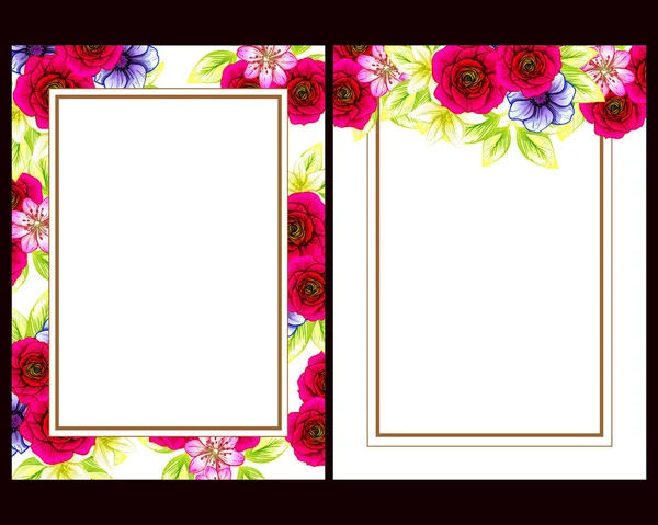 ヴィンテージスタイルの花の結婚式カードセット 花色の要素 — ストックベクタ