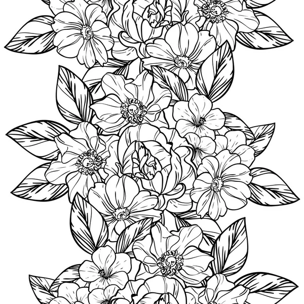 Patrón Flores Estilo Vintage Sin Costuras Elementos Florales Contorno — Vector de stock