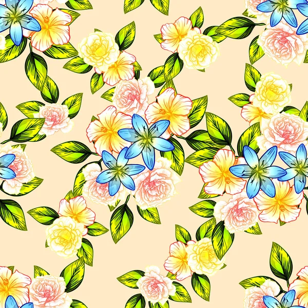 Patrón Flores Estilo Vintage Sin Costuras Elementos Florales Color — Archivo Imágenes Vectoriales