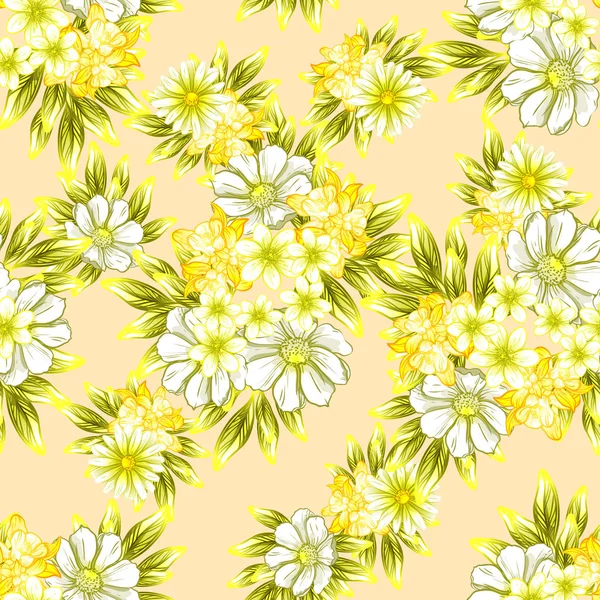 Modèle Fleur Style Vintage Sans Couture Éléments Floraux Couleur — Image vectorielle