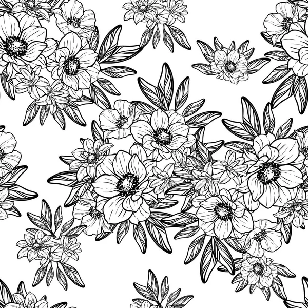 Nahtlose Blumenmuster Vintage Stil Florale Elemente Der Kontur — Stockvektor