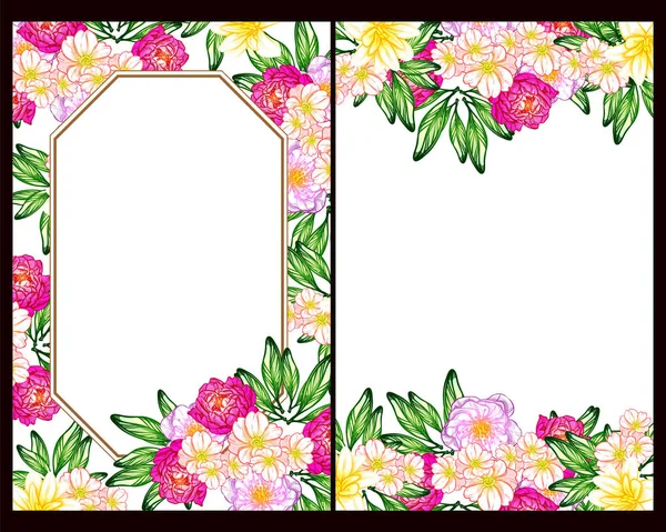老式花式婚礼卡套装 色彩中的花卉元素 — 图库矢量图片