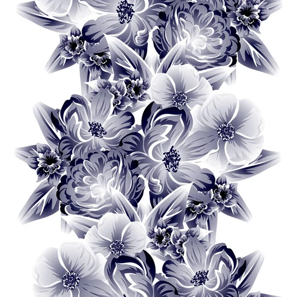 Patrón Flores Estilo Vintage Sin Costuras Elementos Florales Contorno — Vector de stock