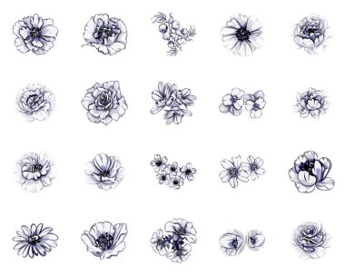 Vintage tarzı farklı çiçek kümesi