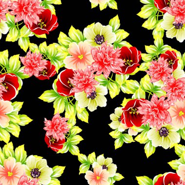 Sorunsuz vintage tarzı çiçek deseni. Renkli çiçek öğeleri