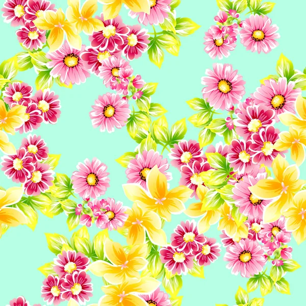 Seamless Vintage Style Flower Pattern Floral Elements Color — Stock Vector