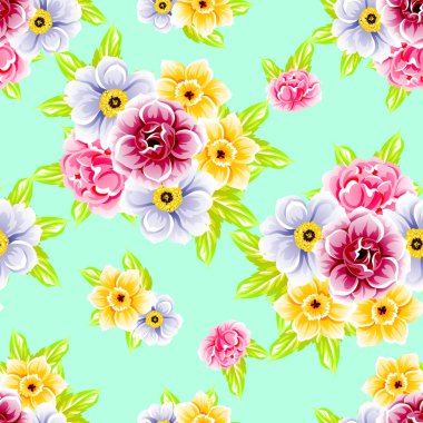 Sorunsuz vintage tarzı çiçek deseni. Renkli çiçek öğeleri