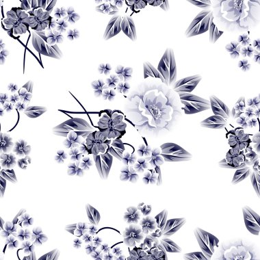 Sorunsuz vintage tarzı çiçek deseni. Kontur çiçek öğeleri