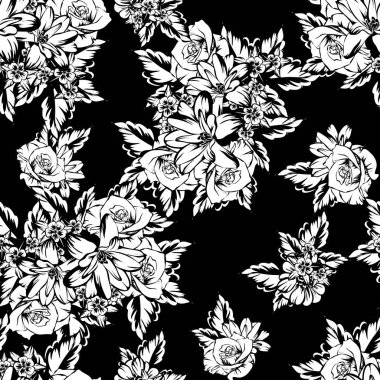 Sorunsuz vintage tarzı çiçek deseni. Kontur çiçek öğeleri