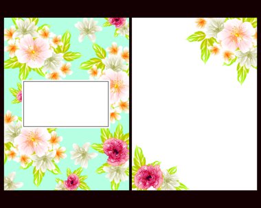 Klasik çiçek düğün kartları seti. Çiçek elementleri ve çerçeveleri.