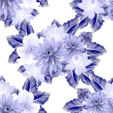 Sorunsuz vintage tarzı çiçek deseni. Kontur çiçek öğeleri